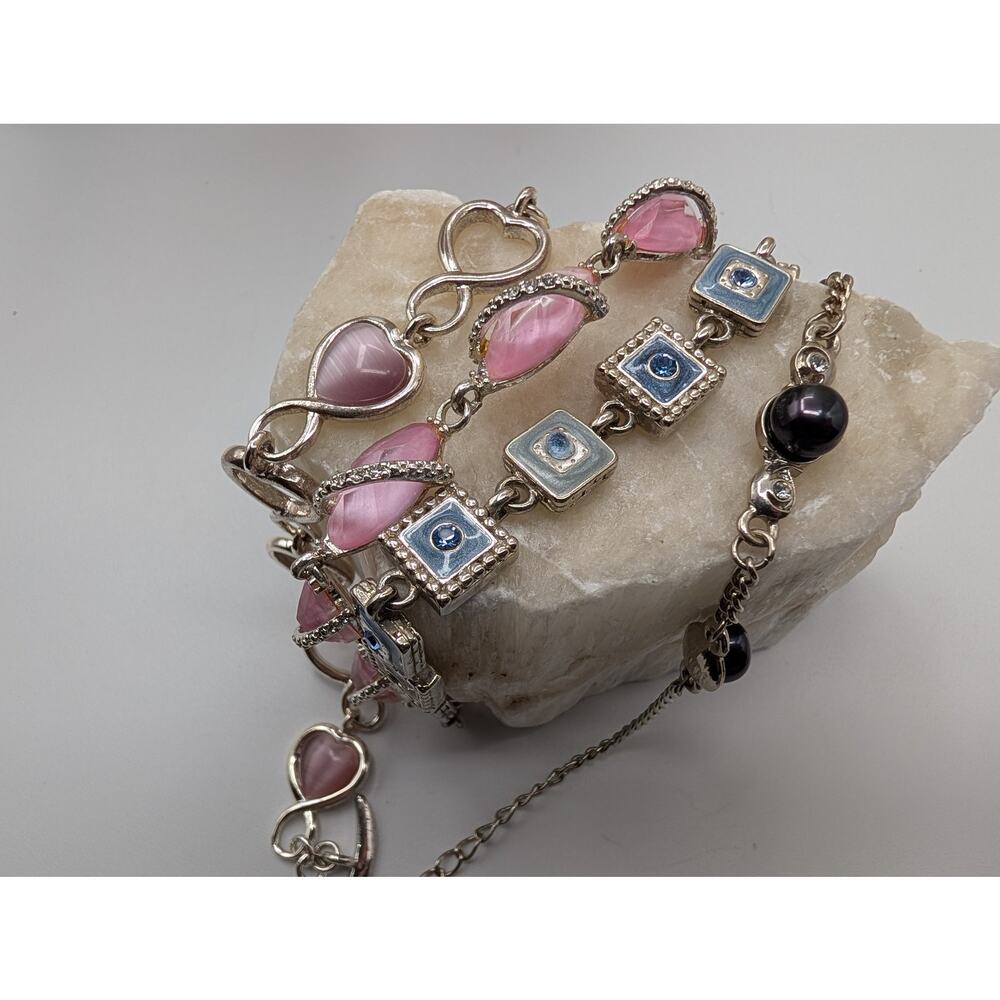 Lot of 4 Fashion Bracelets Avon JCC Silver Tone Pink Blue Purple Costume Jewelry - Picture 2 of 6
